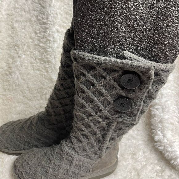 UGG AUSTRALIA Lattice Cardy Genuine Sheepskin Knit Tall Gray Boots big girl SZ4 - Picture 9 of 12